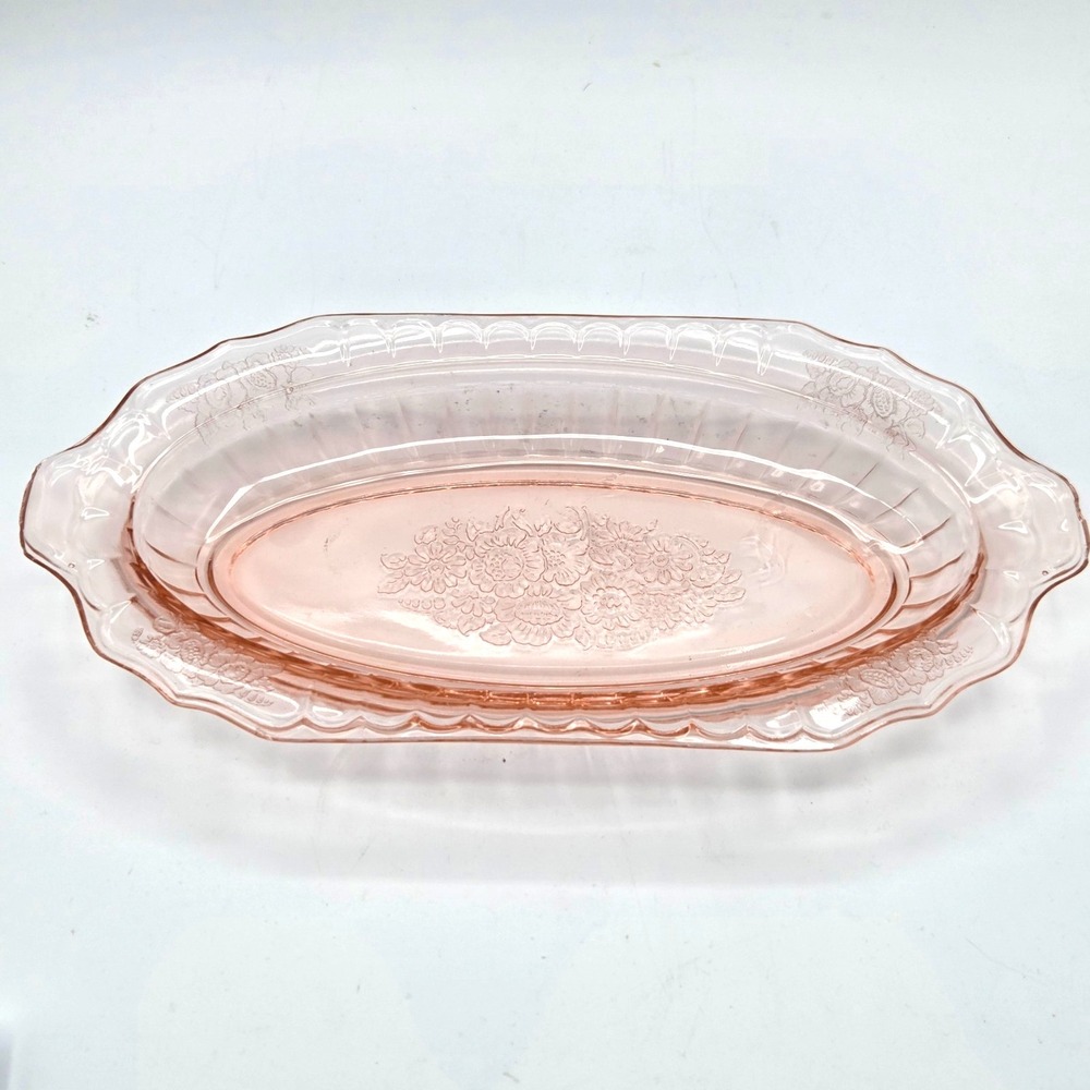 Vintage Pink Depression Glass Mayfair Open Rose Oval Dish Bowl 11.25" x 5.75"